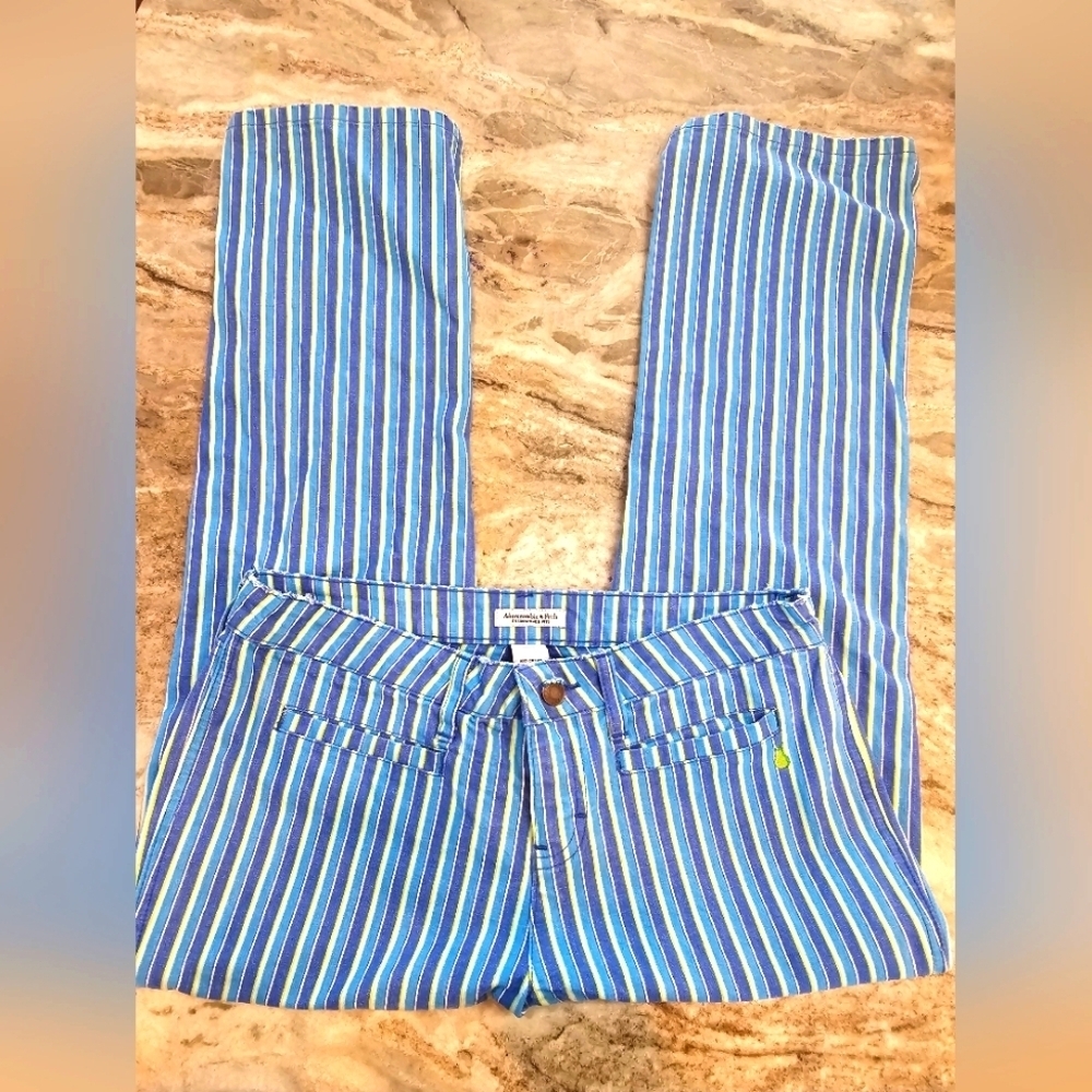 Vintage Abercrombie & Fitch Women’s Size 6 Striped Cotton Pants Pear Embroidery